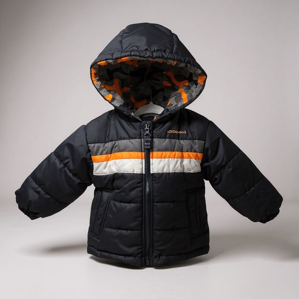 London Fog Black and Orange Kids Puffer Jacket